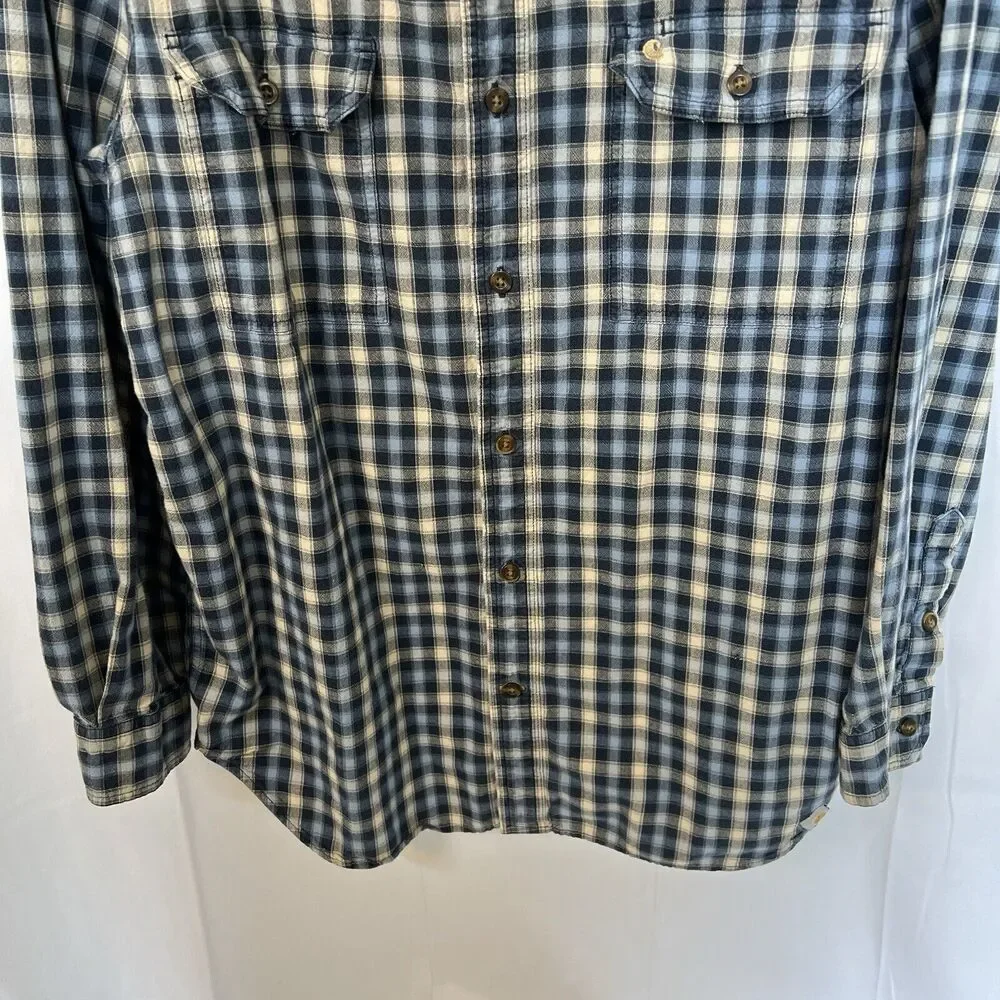Carhartt Relaxed Fit L Heavy Cotton Long Sleeve Button Up Shirt Blue Plaid‎ Work